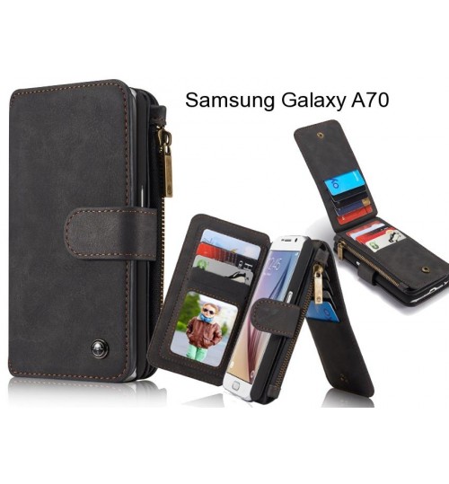 Samsung Galaxy A70 Case Retro leather case multi cards cash pocket & zip