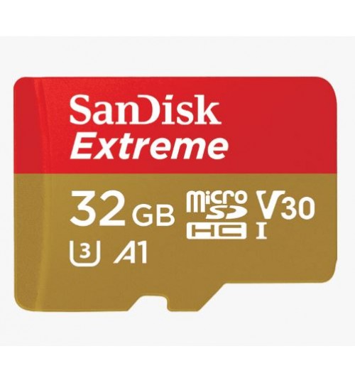 SANDISK EXTREME MICROSDHC SQXAF 32GB V30 U3 C10 A1 UHS-1 100MB/S R 60MB/S W 4X6 SD ADAPTOR LIFETIME LIMITED