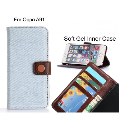 Oppo A91  case ultra slim retro jeans wallet case