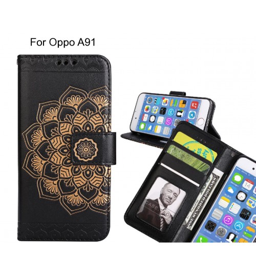 Oppo A91 Case mandala embossed leather wallet case