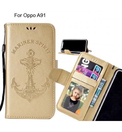 Oppo A91 Case Wallet Leather Case Embossed Anchor Pattern