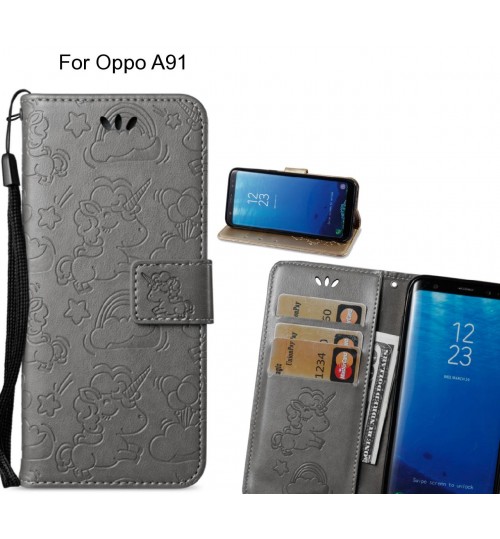 Oppo A91  Case Leather Wallet case embossed unicon pattern