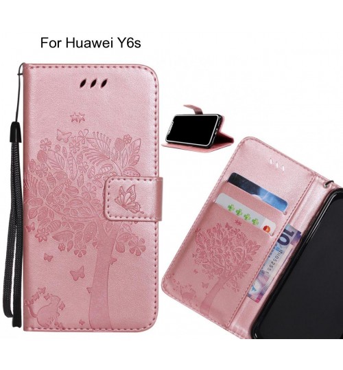 Huawei Y6s case leather wallet case embossed pattern