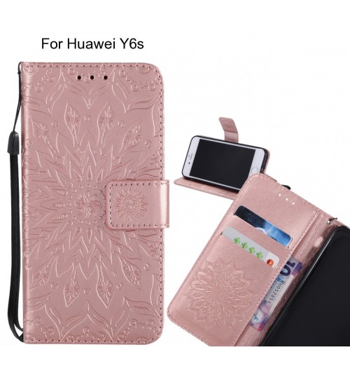 Huawei Y6s Case Leather Wallet case embossed sunflower pattern