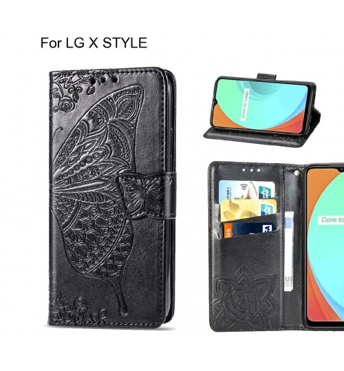 LG X STYLE case Embossed Butterfly Wallet Leather Case