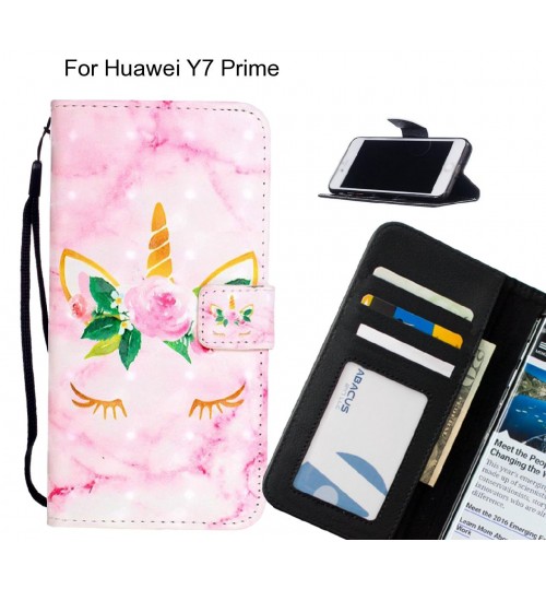 Huawei Y7 Prime Case Leather Wallet Case 3D Pattern Printed