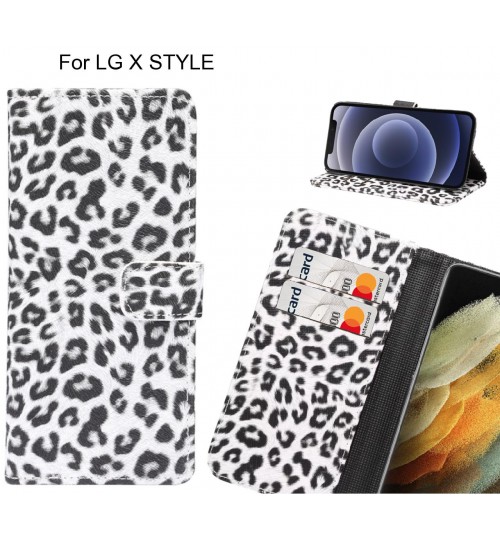 LG X STYLE Case  Leopard Leather Flip Wallet Case
