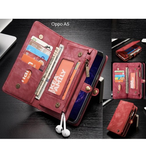 Oppo A5 Case Retro leather case multi cards cash pocket &amp; zip