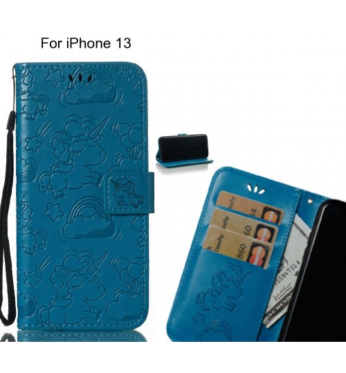 iPhone 13  Case Leather Wallet case embossed unicon pattern