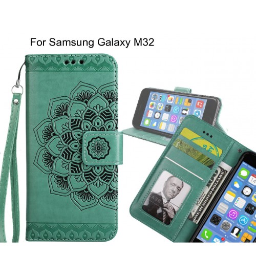 Samsung Galaxy M32 Case mandala embossed leather wallet case