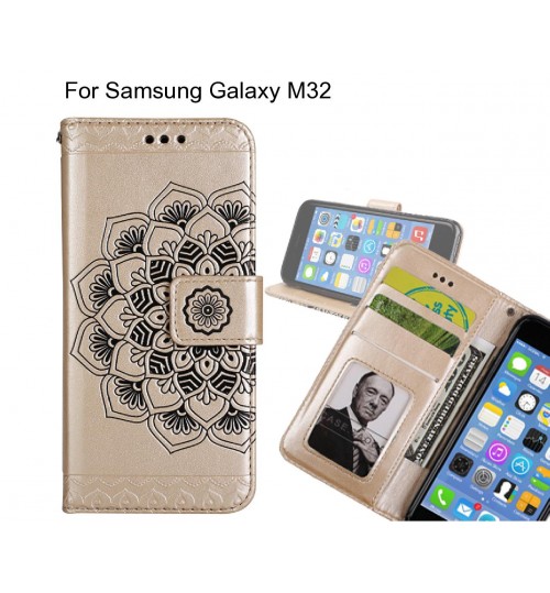 Samsung Galaxy M32 Case mandala embossed leather wallet case