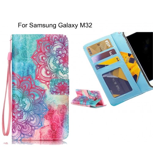 Samsung Galaxy M32 case 3 card leather wallet case printed ID