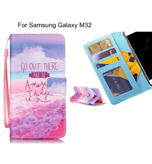 Samsung Galaxy M32 case 3 card leather wallet case printed ID