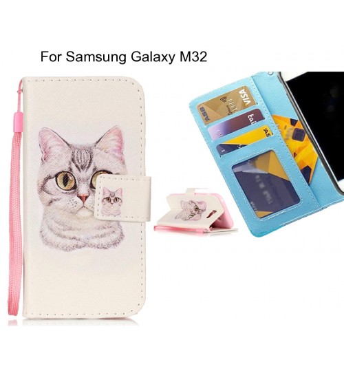 Samsung Galaxy M32 case 3 card leather wallet case printed ID