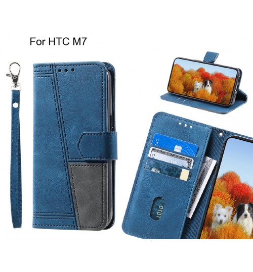 HTC M7 Case Wallet Premium Denim Leather Cover