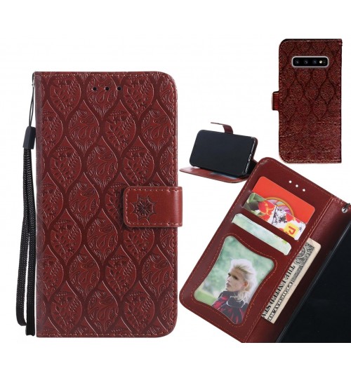 Galaxy S10 Case Leather Wallet Case embossed sunflower pattern