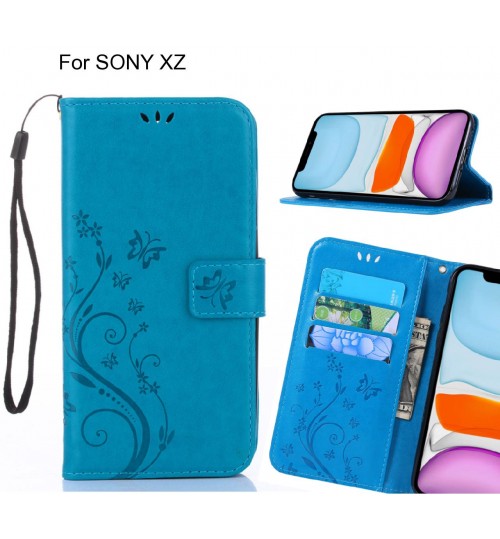 SONY XZ Case Embossed Butterfly Wallet Leather Cover