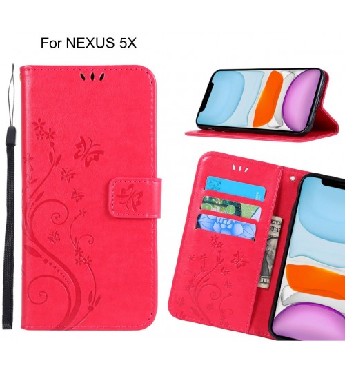 NEXUS 5X Case Embossed Butterfly Wallet Leather Cover