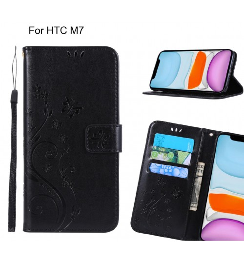 HTC M7 Case Embossed Butterfly Wallet Leather Cover