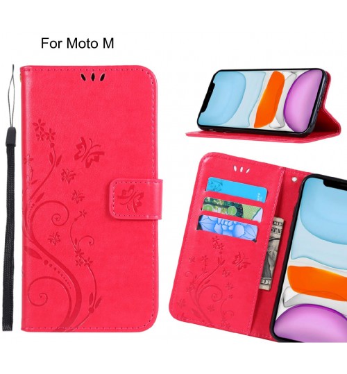 Moto M Case Embossed Butterfly Wallet Leather Cover