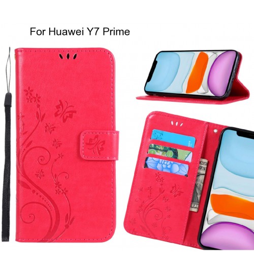 Huawei Y7 Prime Case Embossed Butterfly Wallet Leather Cover