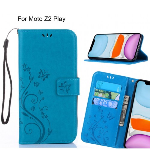 Moto Z2 Play Case Embossed Butterfly Wallet Leather Cover