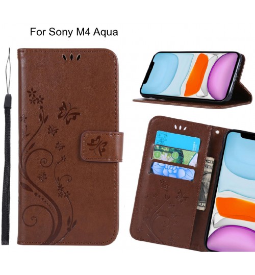 Sony M4 Aqua Case Embossed Butterfly Wallet Leather Cover