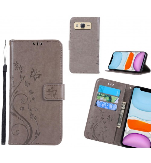 Galaxy J2 Case Embossed Butterfly Wallet Leather Cover