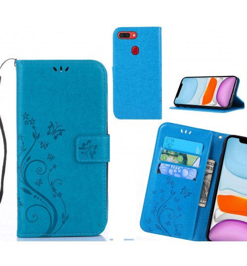 Oppo R15 Pro Case Embossed Butterfly Wallet Leather Cover - Blue