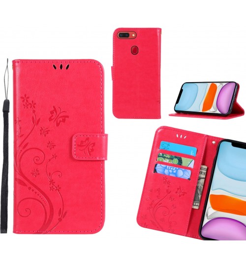 Oppo R15 Pro Case Embossed Butterfly Wallet Leather Cover - Red