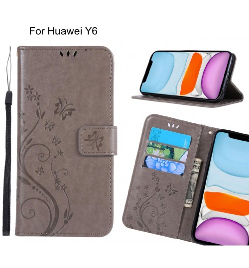 Huawei Y6 Case Embossed Butterfly Wallet Leather Cover