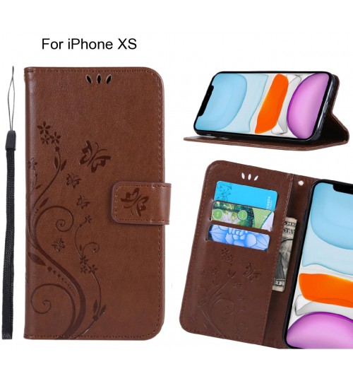 iPhone XS Case Embossed Butterfly Wallet Leather Cover