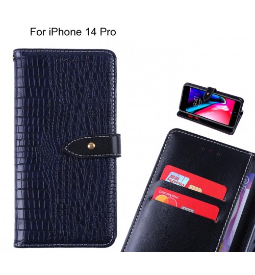 iPhone 14 Pro case croco pattern leather wallet case