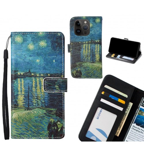 iPhone 14 Pro case leather wallet case van gogh painting