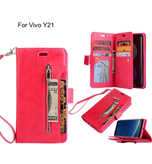 Vivo Y21 case 10 cards slots wallet leather case with zip