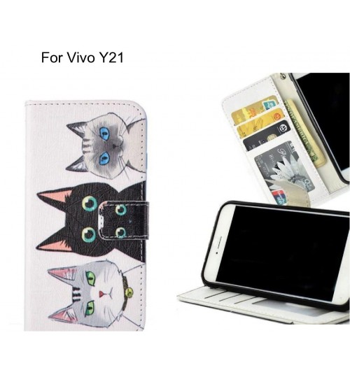 Vivo Y21 case 3 card leather wallet case printed ID