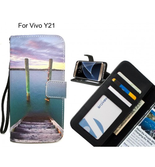 Vivo Y21 case 3 card leather wallet case printed ID