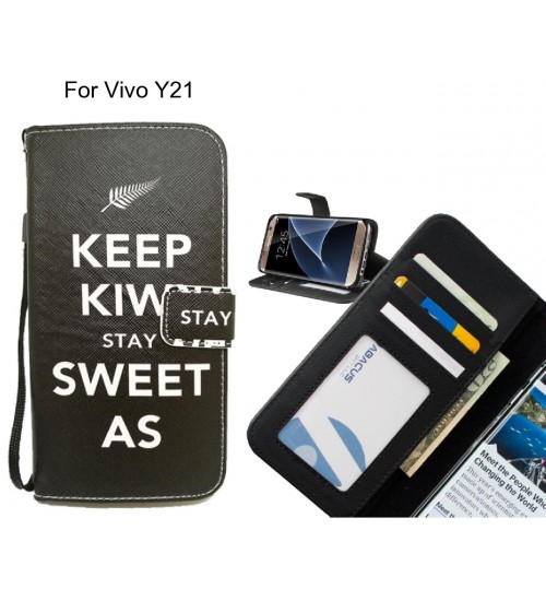 Vivo Y21 case 3 card leather wallet case printed ID