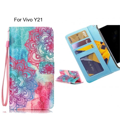 Vivo Y21 case 3 card leather wallet case printed ID