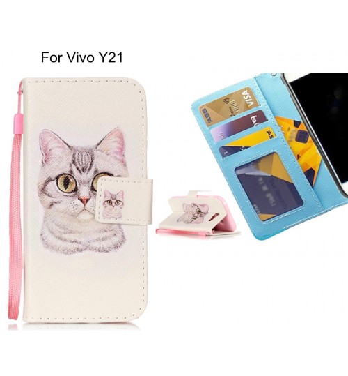 Vivo Y21 case 3 card leather wallet case printed ID