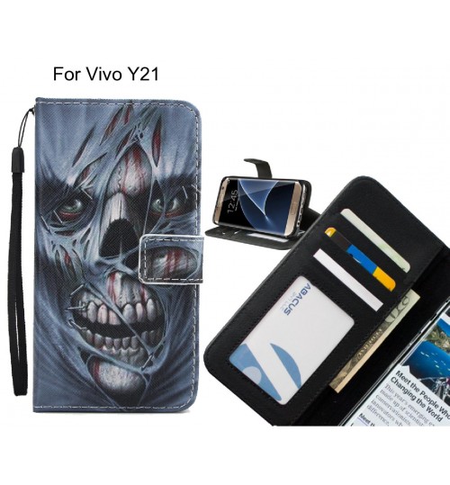 Vivo Y21 case 3 card leather wallet case printed ID