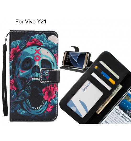 Vivo Y21 case 3 card leather wallet case printed ID