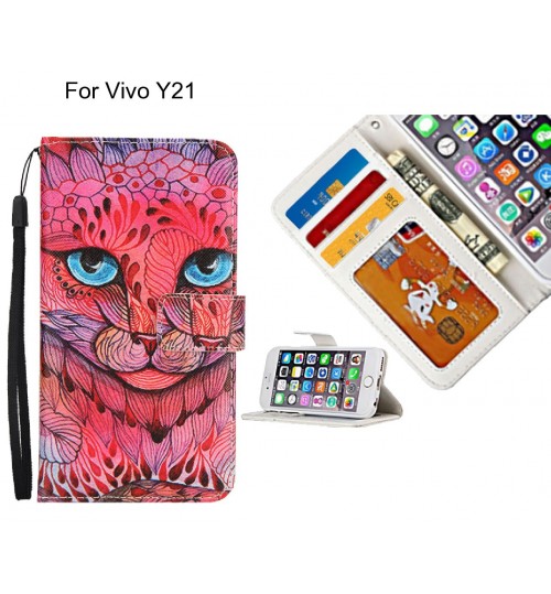 Vivo Y21 case 3 card leather wallet case printed ID