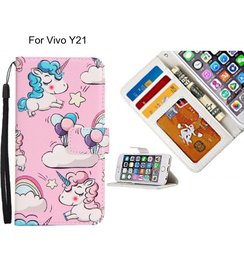 Vivo Y21 case 3 card leather wallet case printed ID