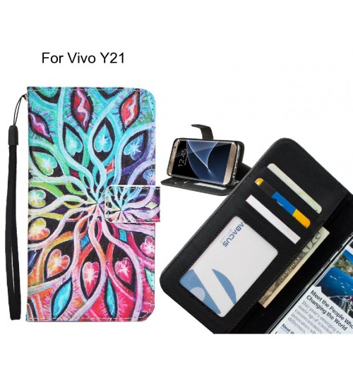 Vivo Y21 case 3 card leather wallet case printed ID