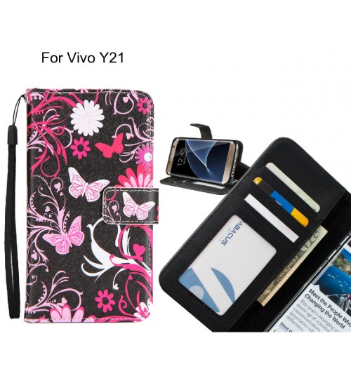 Vivo Y21 case 3 card leather wallet case printed ID