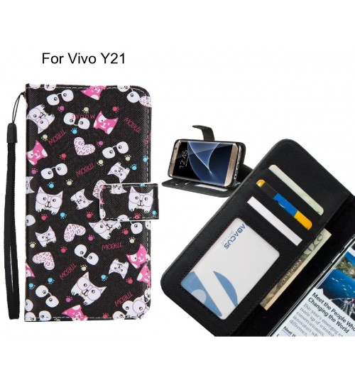 Vivo Y21 case 3 card leather wallet case printed ID