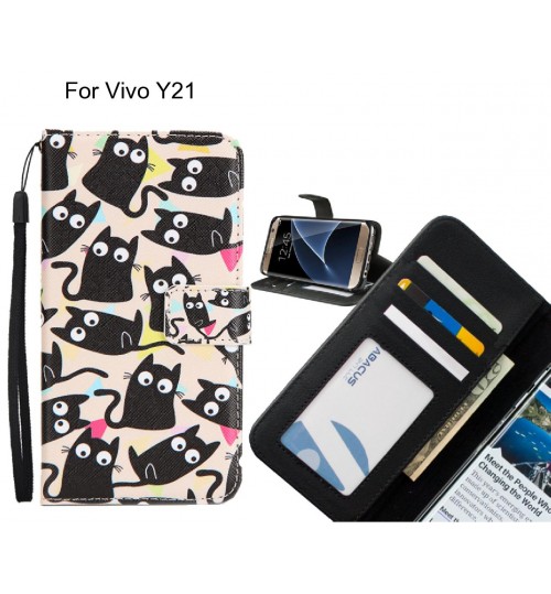 Vivo Y21 case 3 card leather wallet case printed ID