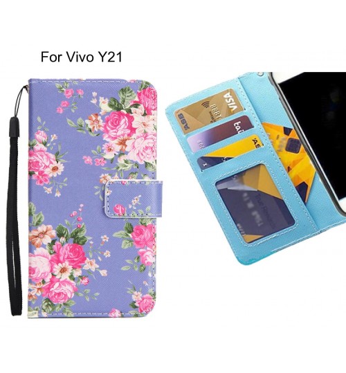 Vivo Y21 case 3 card leather wallet case printed ID