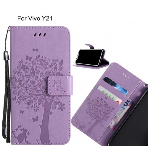 Vivo Y21 case leather wallet case embossed pattern